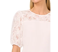 CeCe Women's Lace Puff-Sleeve Top