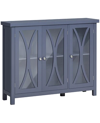 Streamdale Furniture Sideboard, Buffet Cabinet with 3 Tempered Glass Doors, Arc Pattern and Adjustable Storage Shelf, Credenza, Gray