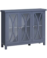 Simplie Fun Sideboard, Buffet Cabinet with 3 Tempered Glass Doors, Arc Pattern and Adjustable Storage Shelf, Credenza, Gray