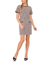 CeCe Women's Contrast-Trim Tweed Short-Sleeve Dress