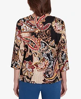 Alfred Dunner Petite Key Items Braided Neck Paisley Tee