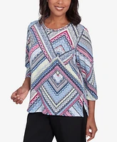 Alfred Dunner Petite Key Items Spiced Abstract Print Crew Neck Tee