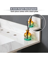 31 Inch Marble Vanity Top, White Vanity Top with Pre-drilled Faucet Holes, Bathroom Vanity Top with Undermount Rectangular Middle Sink and 4" Hei