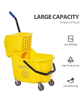 Streamdale Furniture Mop Bucket Cart with Side Press Wringer, Metal Handle and 34 Quart Capacity, Yellow