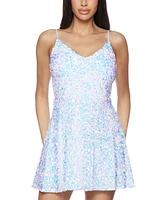 B Darlin Juniors' V-Neck Sphaghetti-Strap A-Line Sequin Dress