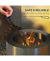 Smokeless Fire Pit, 19" Portable Wood Burning Firepit with Poker, Low Smoke Camping Bonfire Stove for Backyard Patio Picnic, Stainless Steel, Sil