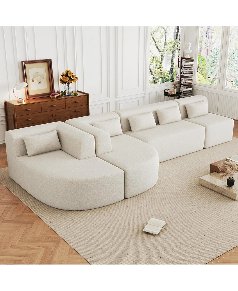 Streamdale Furniture 143.7" Upholstered Sofa Free-combined Sofa Couch with Two Chaise Lounge and Five Back Pillows for Living Room, Beige