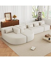 Simplie Fun 143.7" Upholstered Sofa Free-combined Sofa Couch with Two Chaise Lounge and Five Back Pillows for Living Room, Beige