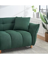 93.70 inches long, Teddy Sofa Fabric, with two matching pillows and three spacious and comfortable seats, for Apartment Office Living Room - Green