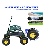 Garden trolley Rolling work chair with wheels, garden stool for planting, 360 degree swivel seat, station wagon scooter with steering handle and utili