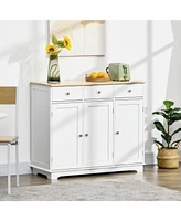 Simplie Fun Sideboard with Solid Wood Countertop, Modern Kitchen Storage Cabinet, Coffee Bar Cabinet with 3 Drawers, Doors and Adjustable Shelf, White