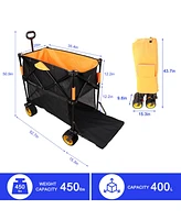 Big large capacity Folding cart Extra Long Extender Wagon Cart Folding Wagon Garden Shopping Beach Cart (black +orange)