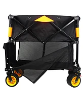 Simplie Fun Big large capacity Folding cart Extra Long Extender Wagon Cart Folding Wagon Garden Shopping Beach Cart (black +orange)