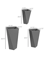 Set of 3 Tall Planters, 28.75", 24.5", 20.5", MgO Indoor Outdoor Planters with Drainage Holes, Stackable Flower Pots for Garden, Patio,