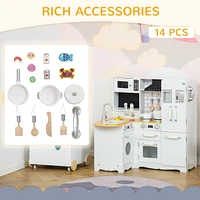 Large Play Kitchen with Full Set of Appliances for a Modern Day Pretend Kitchen, Tons of Storage, Corner Play Kitchen Set with Sound Effect, Education