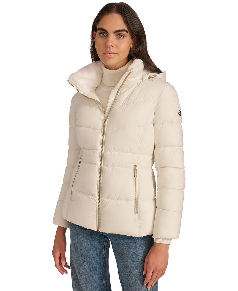 Calvin Klein Petite Faux-Fur-Lined Hooded Puffer Coat