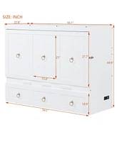 Full Size Murphy Bed with Usb Port and a Large Drawer, Gray