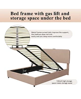 Streamdale Furniture Upholstered Platform Queen Size Hydraulic Storage Bed, Lift Up Storage Bed with Rgb Led Light, Bluetooth Speaker, No Box Spring N