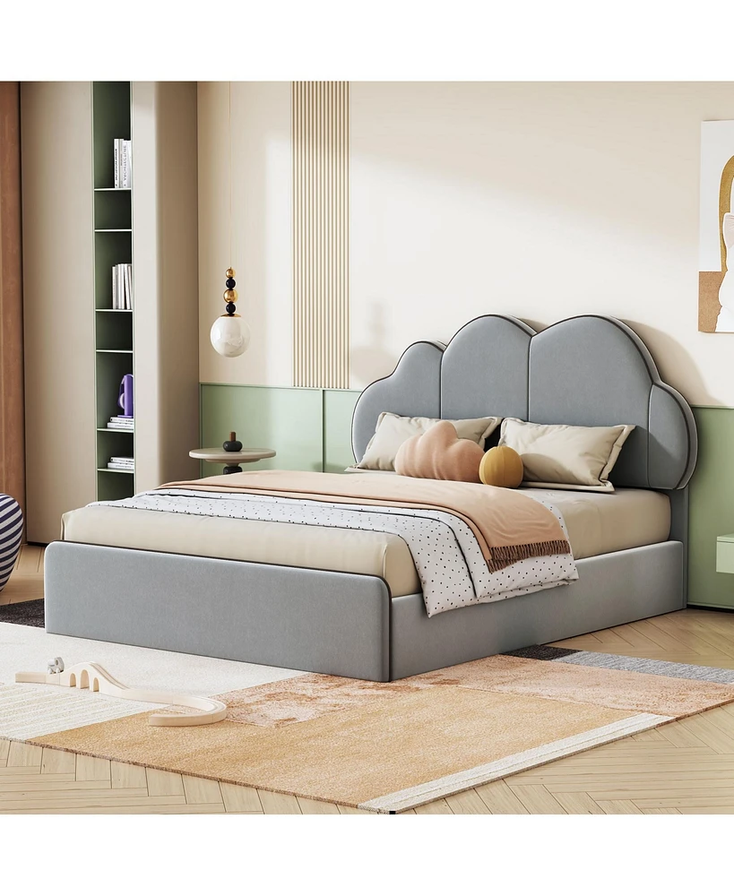 Simplie Fun Queen size Upholstered Platform Bed with Cloud-shaped Headboard, Gray