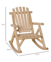 Outdoor Wooden Rocking Chair, Single-Person Rustic Adirondack Rocker with Slatted Seat, High Backrest, Armrests for Patio, Garden and Porch, Natural