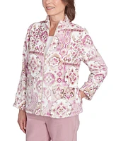 Alfred Dunner Petite Telluride Fuzzy Medallion-Print Jacket