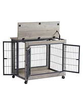 Slickblue Double-Door Furniture Dog Cage Crate on Casters for Easy Mobility and Stylish Pet Housing