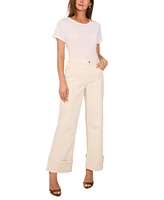 1.state Women's Denim Roll-Cuff Wide-Leg Jeans