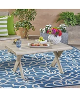 Rustic Acacia Wood Outdoor Coffee Table With Sandblast Finish And Cross Base