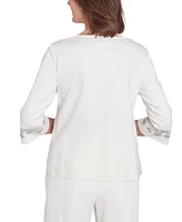 Alfred Dunner Petite Copenhagen Medallion Embroidered Top