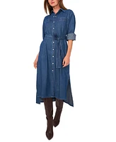 1.state Women's Long-Sleeve Cotton Denim Midi Shirtdress