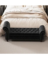 64.5" Bed Bench for Bed Room Nails Tufted Chaise of Lounge with Storage Velvet Upholstery Black