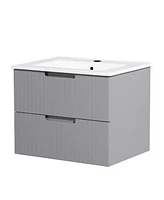 Simplie Fun 24 Inch Floating Bathroom Vanity with Ceramic Sink, Modern Bath Storage Cabinet Vanity with Drawers Wall Mounted Combo Set for Bathroom, G