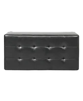 Storage Ottoman with Wooden Legs, Faux Leather Ottoman with Storage for Living Room, Bedroom & Hallway, Ottoman Foot Rest, 38.4" Black Ottoman
