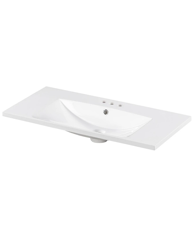 Streamdale Furniture 36" Single Bathroom Basin Sink, Vanity Top Only, 3-Faucet Holes, Resin