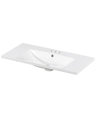 Streamdale Furniture 36" Single Bathroom Basin Sink, Vanity Top Only, 3-Faucet Holes, Resin