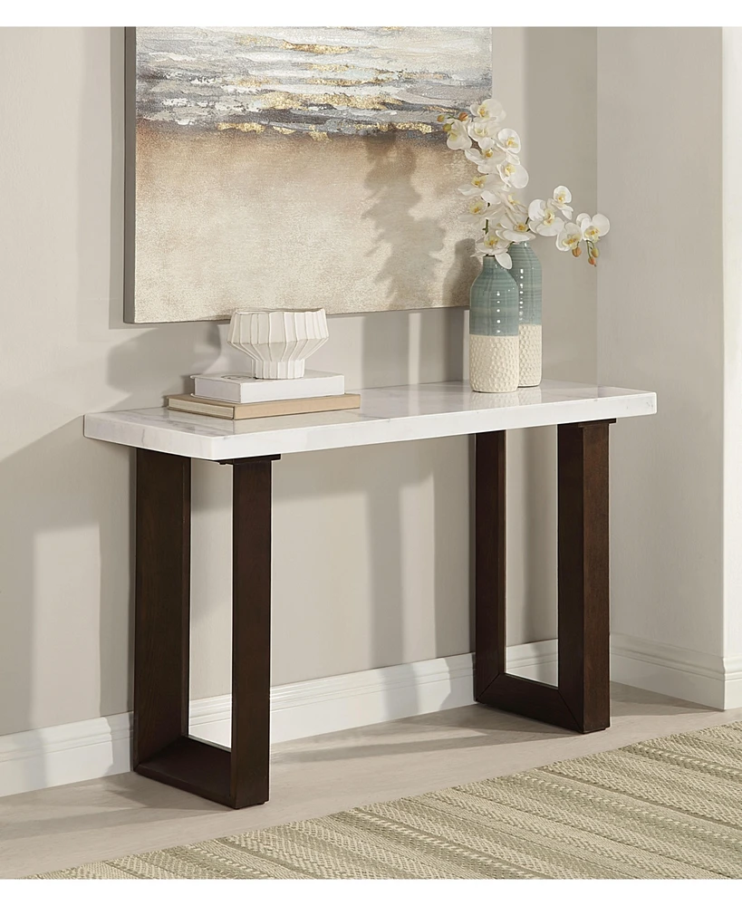 Streamdale Furniture Edwyn Sofa Table w/Marble Top, Natural Marble Top & Espresso Finish