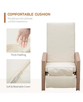 Patio Recliner, Outdoor Reclining Chair with Flip-Up Side Table, All-Weather Wicker Metal Frame Chaise with Footrest, Cushions, Beige