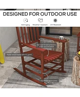 Outdoor Rocking Chair Set of 2, Patio Wooden Rocking Chair with Smooth Armrests, High Back for Garden, Balcony, Porch, Supports Up to 352 lbs., Wine R