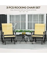 Streamdale Furniture 3-Piece Outdoor Gliders Set Bistro Set with Steel Frame, Tempered Glass Top Table for Patio, Garden, Backyard, Lawn, Beige