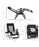 Foldable Outdoor Lounge Chair with Footrest, Oversized Padded Zero Gravity Lounge Chair with Headrest, Side Tray, Cup Holders, Armrests for Camping, L