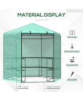 Simplie Fun Walk-in Greenhouse Outdoor 3 Tier 10 Shelf Warm House Garden Hexagonal Hot House with Roll-Up Zipper Door & Steel Frame