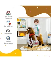 Simplie Fun Baby Rocking Horse, Large Riding Horse, Plush Animal Rocker with Realistic Sound, Saddle, Toy for Boy Girl Ages 3-8 Years Old, Brown