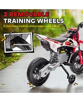 Kids Dirt Bike with Twist Grip Throttle, 12V Electric Motorcycle, Electric Bike for Toddler with Training Wheels, Rear Suspension & Music for Ages 3-6
