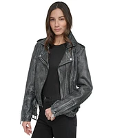 Dkny Jeans Women's Leather Moto Jacket - BLK