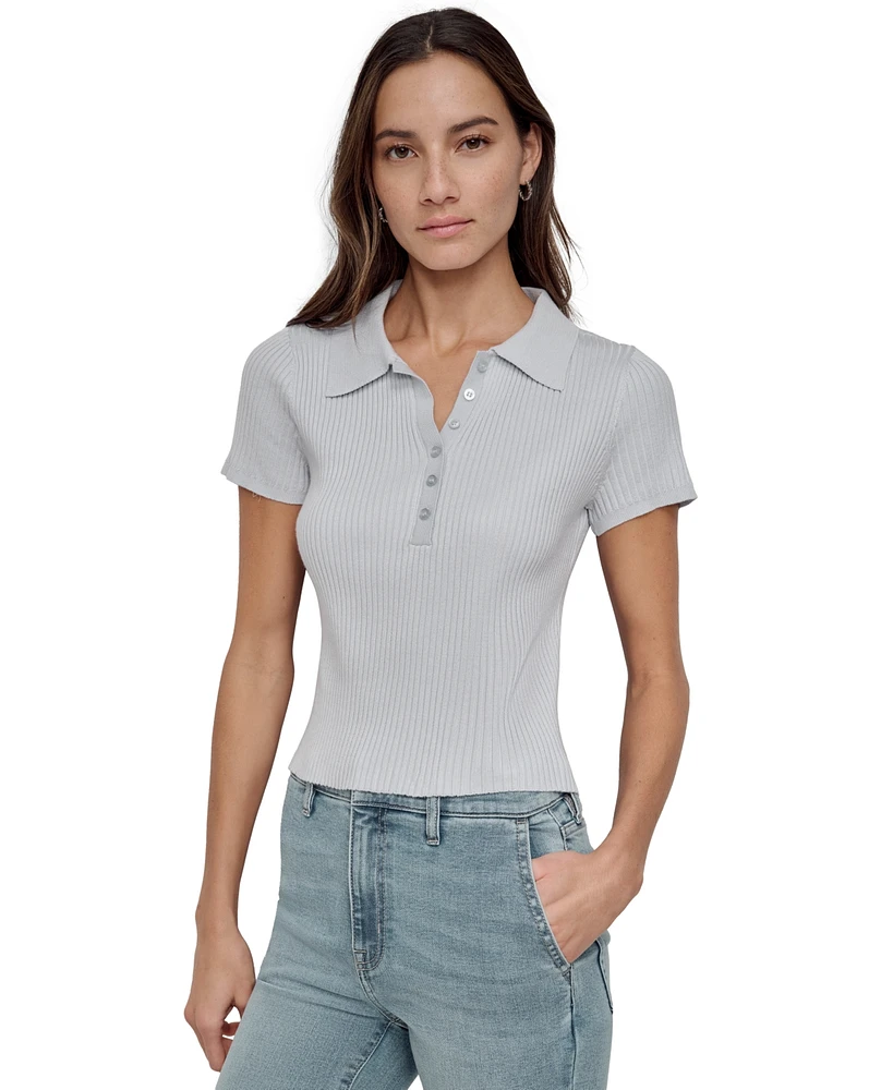 Dkny Jeans Women's Short-Sleeve Ribbed Knit Polo Shirt