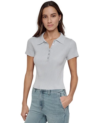 Dkny Jeans Women's Short-Sleeve Ribbed Knit Polo Shirt 
