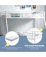 Costway Twin Over Full Metal Slats Bunk Bed Frame with Trundle, Guard Rail & Ladders