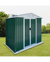 Simplie Fun 6FTx4FT Apex Roof Green Outdoor Tool Storage House Garden Shed With Aluminum Alloy Frame And Sliding Door