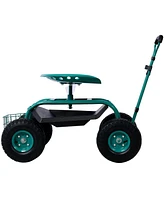 Rolling Garden Scooter Garden Cart Seat with Wheels and Tool Tray, 360 Swivel Seat, Green--refurbished