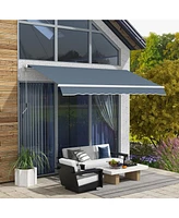 12' x 10' Retractable Awning Patio Awnings Sun Shade Shelter with Manual Crank Handle, 280g/m Uv & Water-Resistant Fabric and Aluminum Frame for Deck